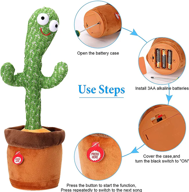 Dancing Cactus Toy with Recording – Rechargeable/Cell Operated Plush Funny Electronic Shaking Cactus Singing Dancing Cactus - Image 3